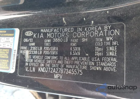 2011 Kia Soul + z USA, uszkodzony, nr VIN KNDJT2A27B7345575